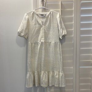 Loft NWT Cream Short Sleeve Dress with Subtle Stripes